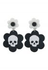 Aretes florales de esqueleto en blanco y negro