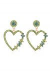 Aretes de gancho con corazón de diamantes verdes