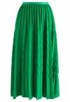 Falda midi plisada con relieve en zigzag en verde
