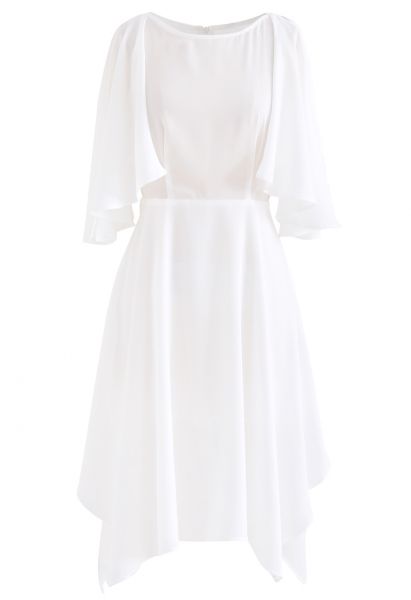 Vestido midi asimétrico con hombros descubiertos en blanco