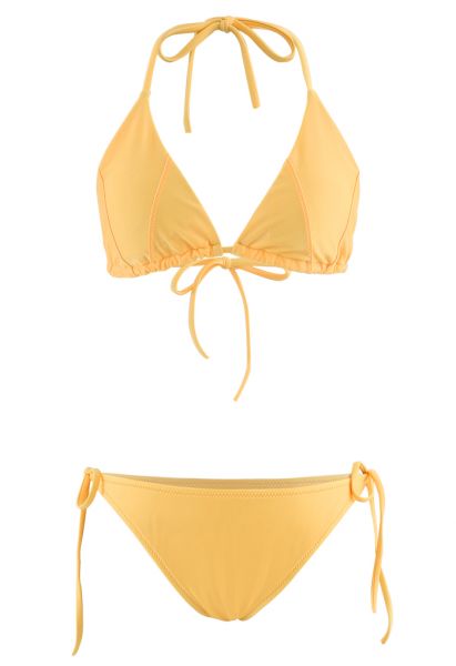 Conjunto de bikini halter con cordón autoatado en amarillo