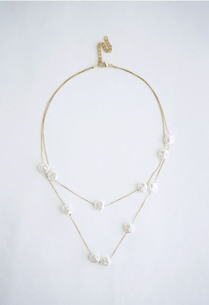 Collar de cadena de doble capa con perlas de moneda