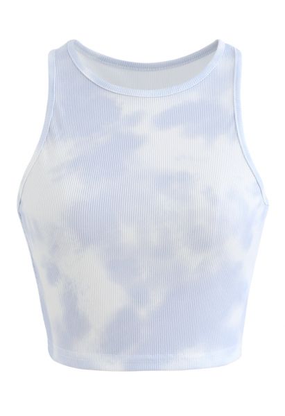 Camiseta sin mangas halter tie-dye pastel en azul claro