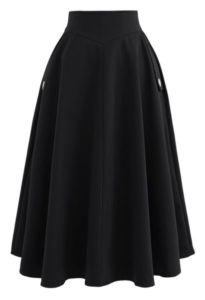 Falda midi evasé Classic Sencillez en negro