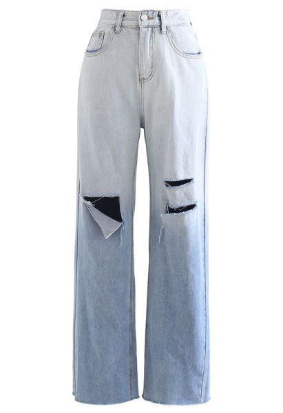 Jeans de pernera ancha rasgados Ombre