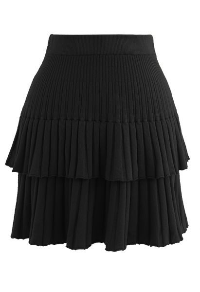 Minifalda de punto plisada en capas en negro