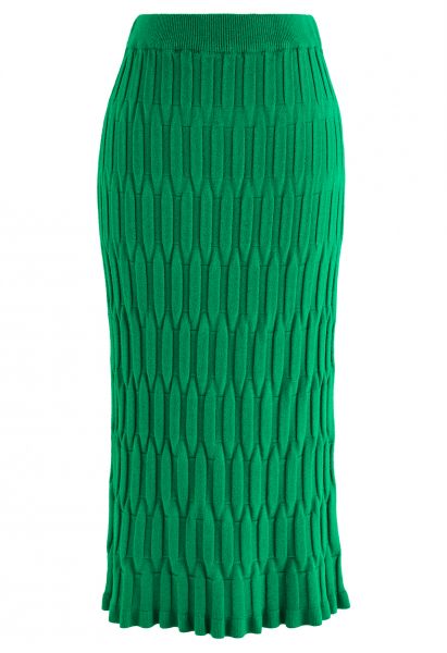 Falda lápiz de punto con textura en relieve en verde