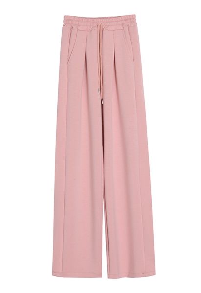 Pantalones de pierna recta con cordón en la cintura en rosa