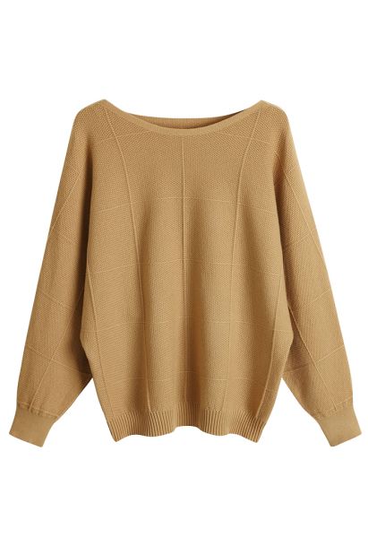 Cosy Boat Neck Batwing Sleeve Sweater en Tan