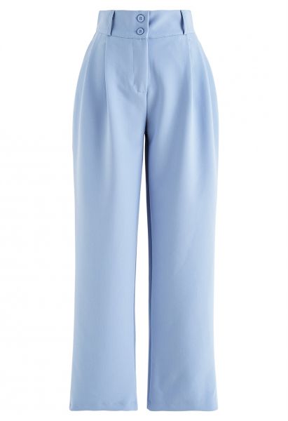 Fascinantes pantalones drapeados de pierna recta en azul