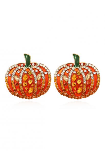 Pendientes de calabaza brillante 3D con decoración de diamantes