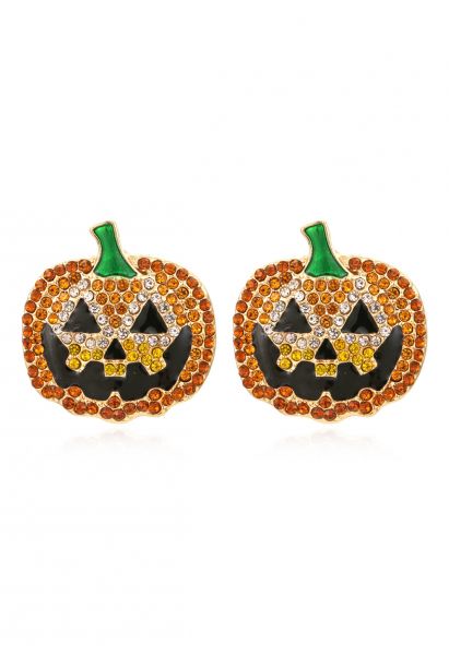 Aretes con decoración de diamantes y cara de calabaza