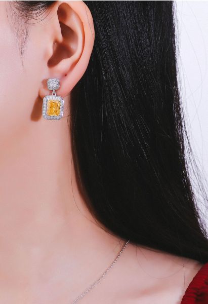 Aretes rectangulares de cristal amarillo con circonitas cúbicas