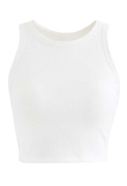Camiseta sin mangas acanalada de color liso en blanco