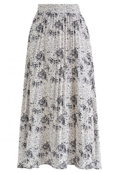 Falda midi plisada con estampado de flores y lunares en marfil