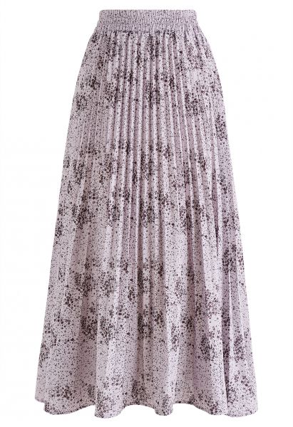 Falda midi plisada con estampado de flores y lunares en lila