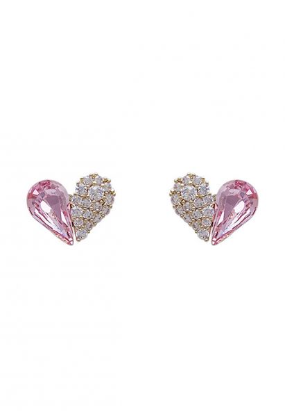 Pendientes de diamantes de imitación de cristal rosa corazón
