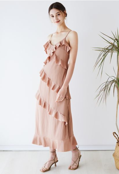 VESTIDO DE CAMISAS CON CORTE ESCALONADO CON ABERTURA LATERAL EN ROSA