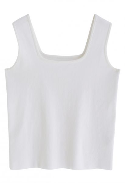 Camiseta sin mangas de punto con cuello cuadrado elegante en blanco