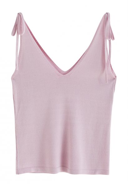 Camiseta sin mangas con cuello en V y hombros anudados en rosa