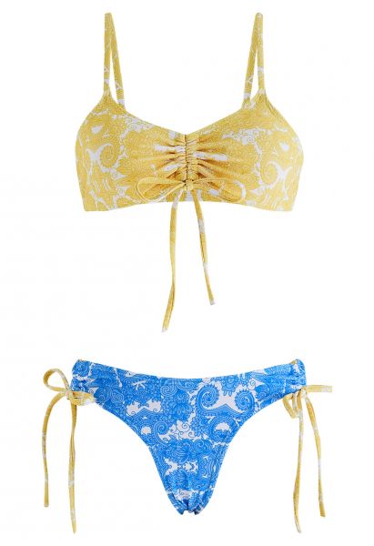 Conjunto de bikini de bloque de color con patrón de Paisley