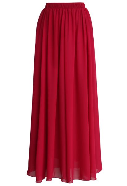 Maxi Falda Rojo Vino con Pliegues