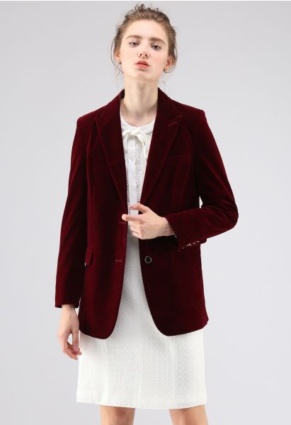 de nobleza elegancia Blazer De Terciopelo en Vino
