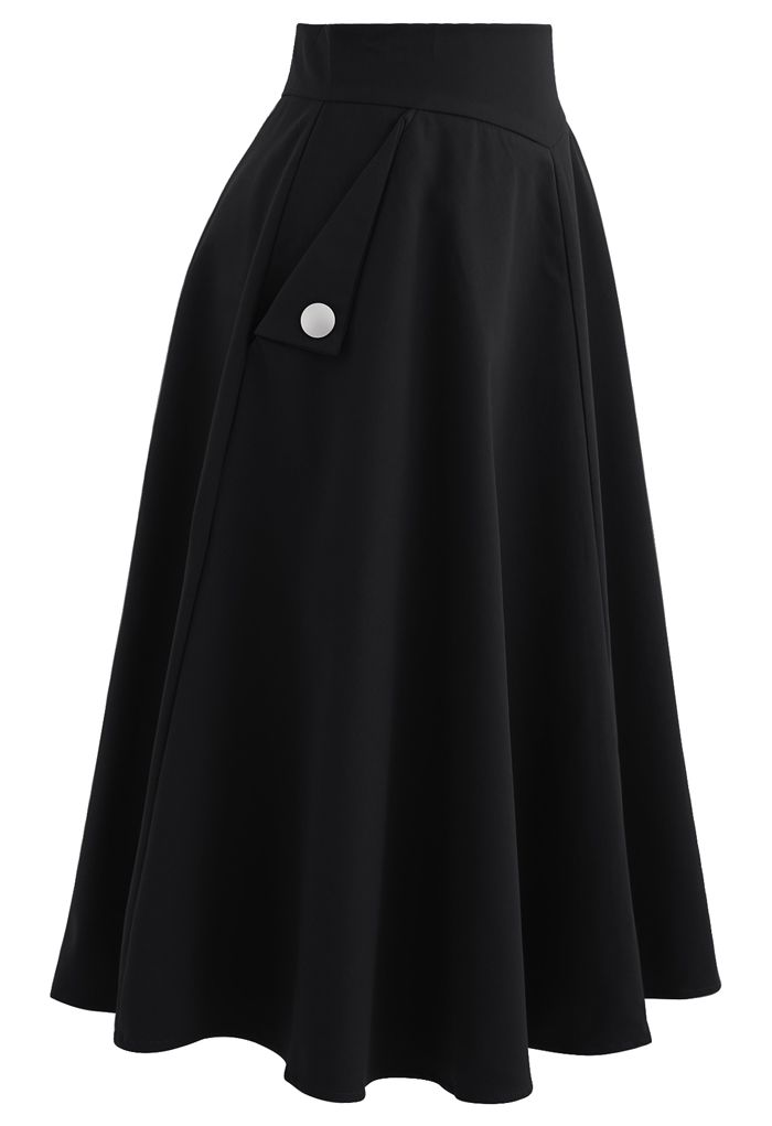 Falda midi evasé Classic Sencillez en negro