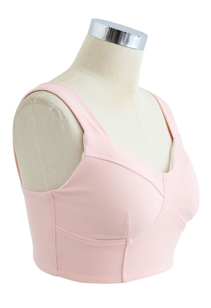 Sujetador deportivo tipo camisola de bajo impacto con costuras en rosa nude