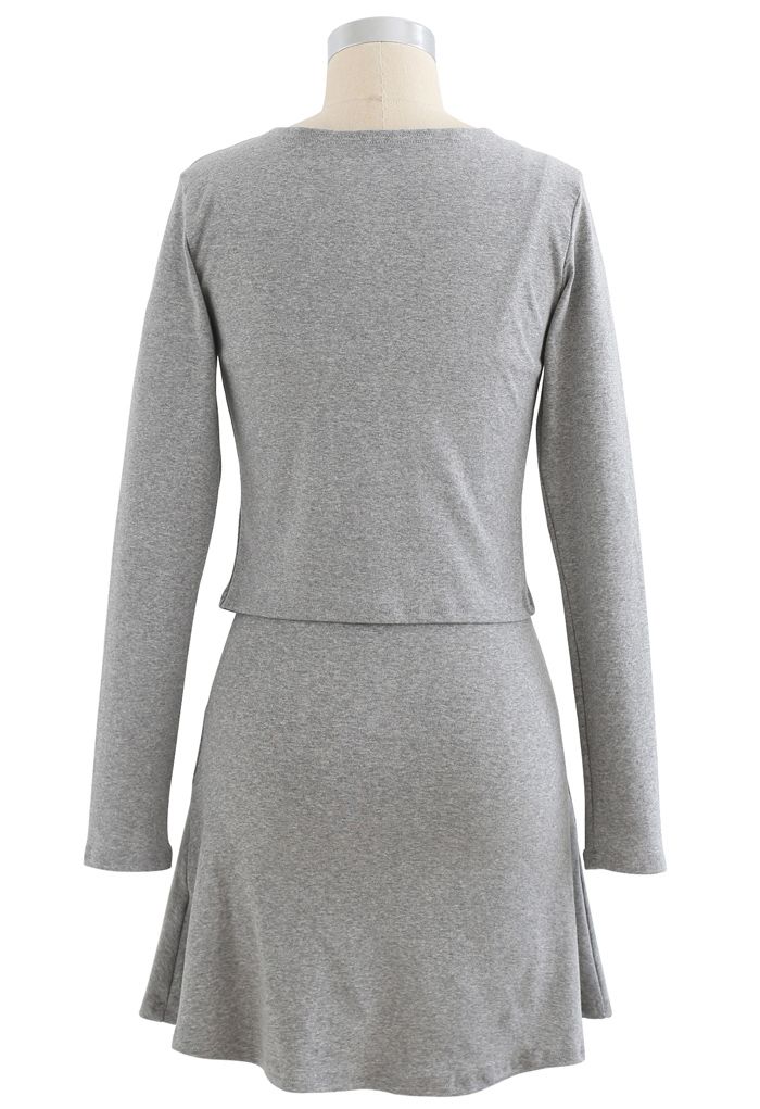 Vestido Twinset de mezcla de algodón con cuello en V y botones en gris