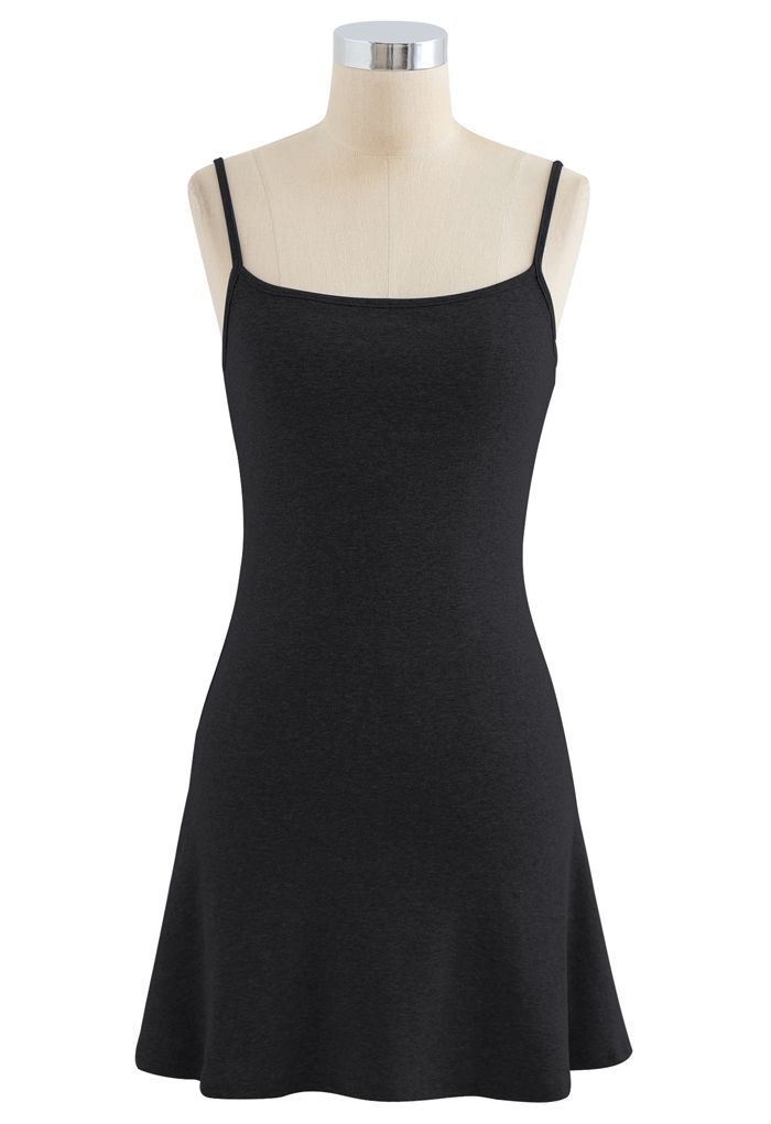 Vestido Twinset de mezcla de algodón con cuello en V y botones en negro