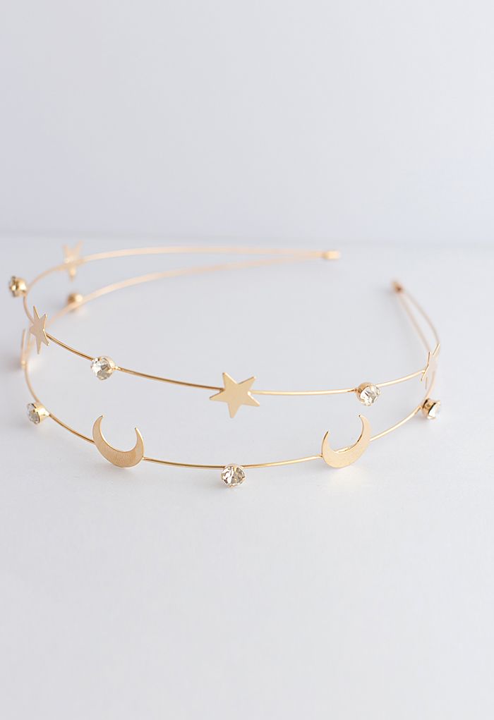 Diadema Dorada Luna y Estrella