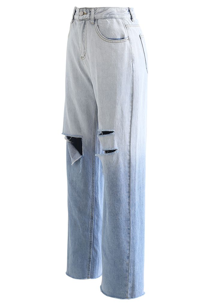 Jeans de pernera ancha rasgados Ombre