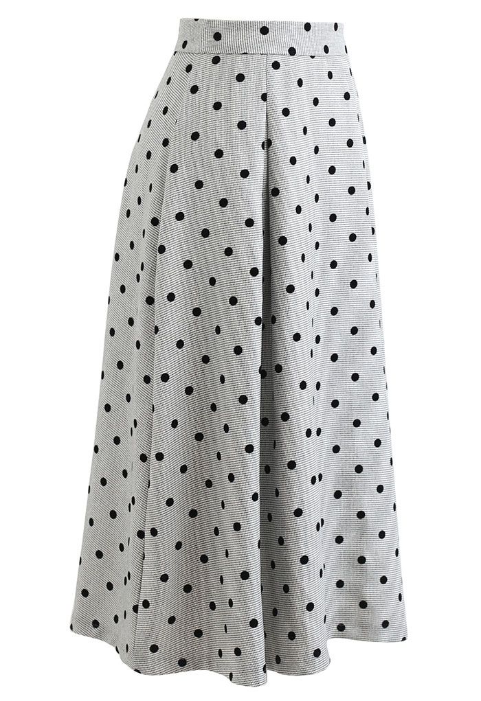Falda midi de cintura alta con lunares en gris