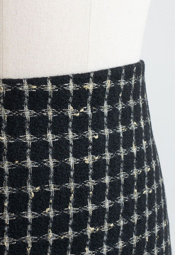Minifalda Bud de Tweed a Cuadros Metálicos en Negro