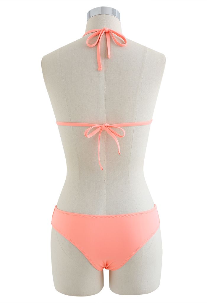 Conjunto de bikini de cintura alta con cuello halter rosa claro