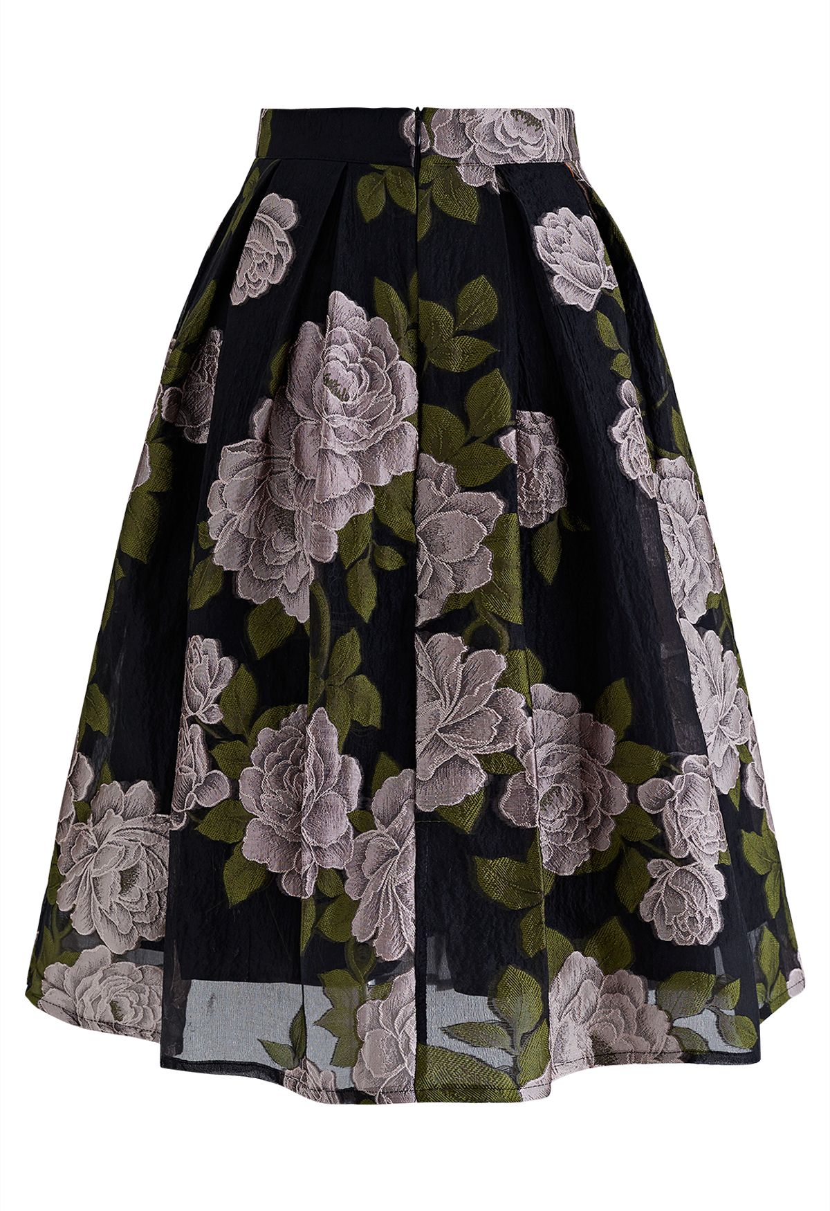 Falda midi plisada de organza jacquard Peony