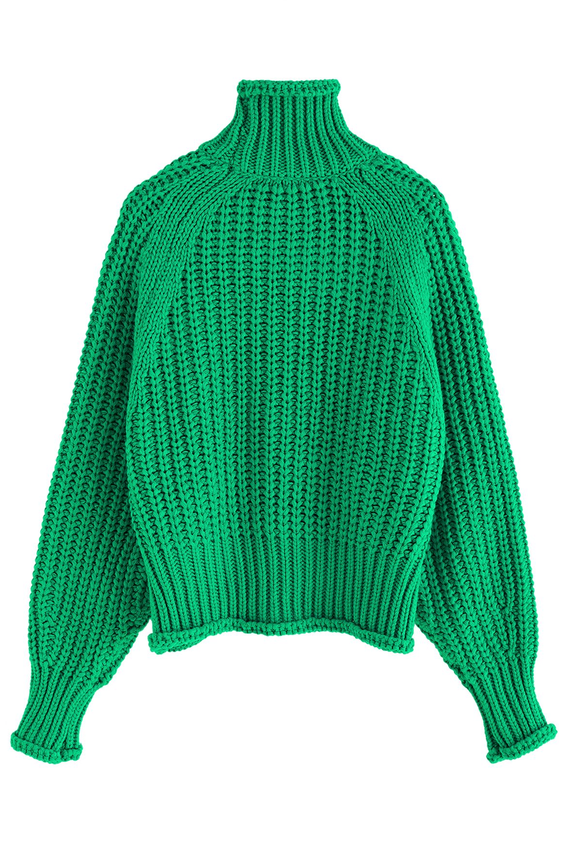 JERSEY DE PUNTO GRUESO CON CUELLO ALTO EN VERDE