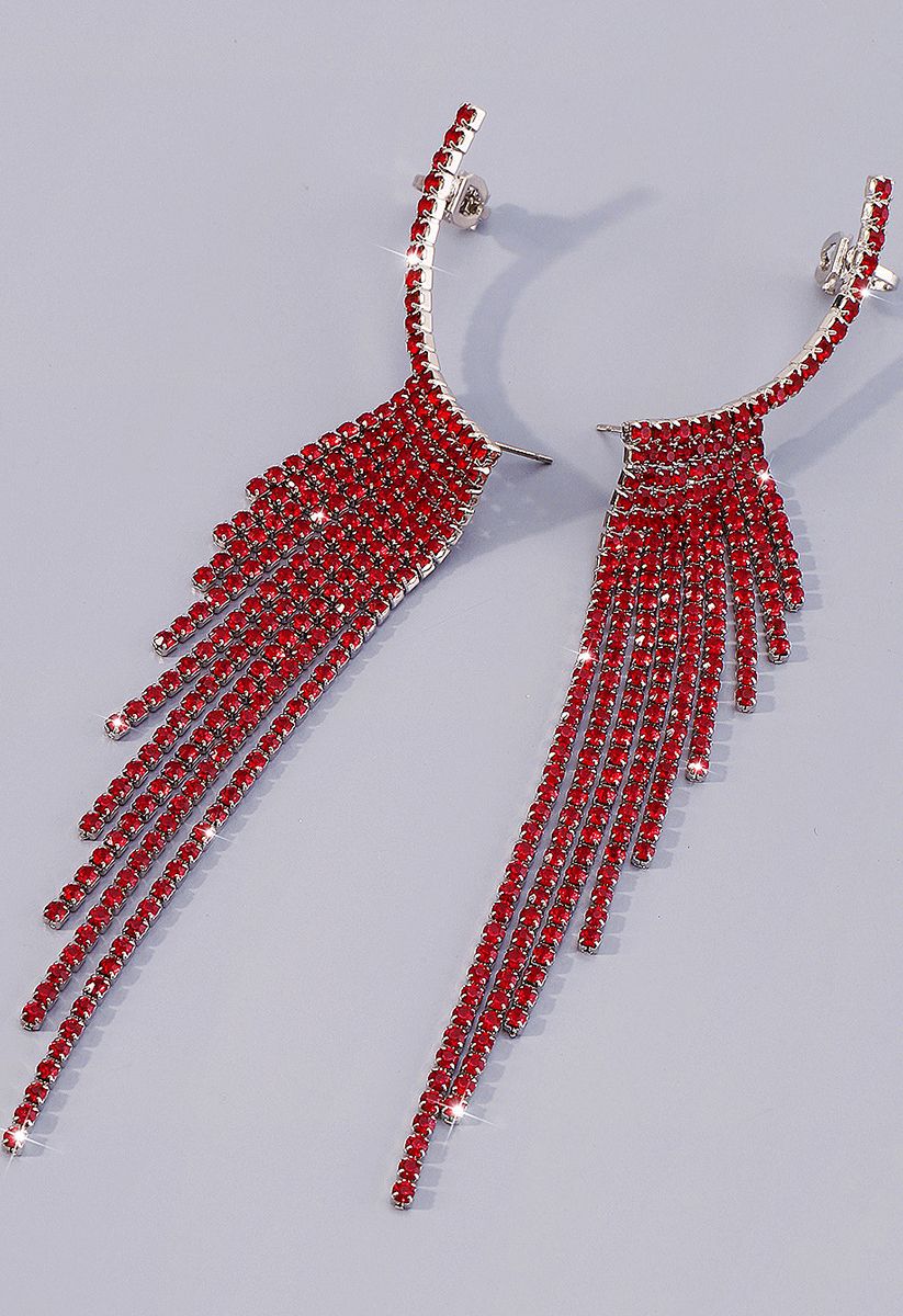 Aretes colgantes con borla de ala brillante en rojo