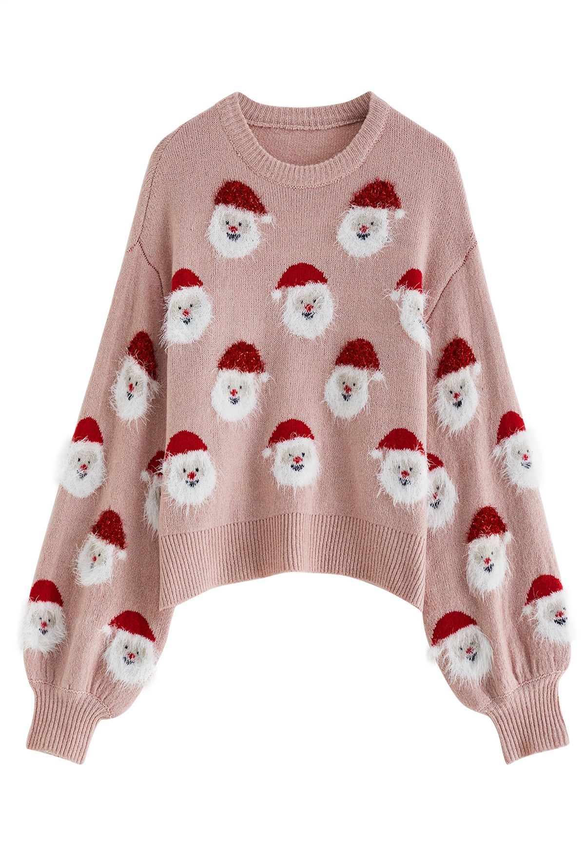 Top de punto Fuzzy Santa Claus en rosa