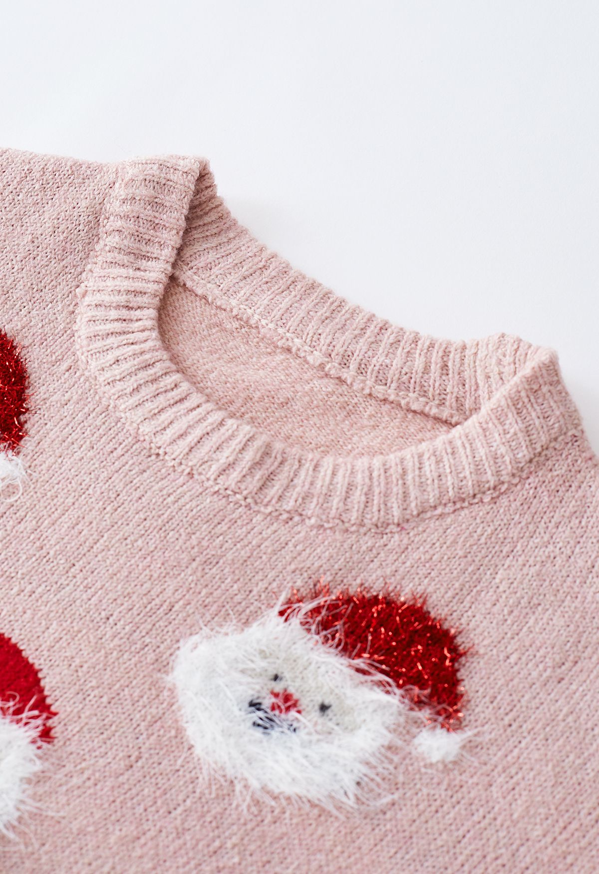 Top de punto Fuzzy Santa Claus en rosa