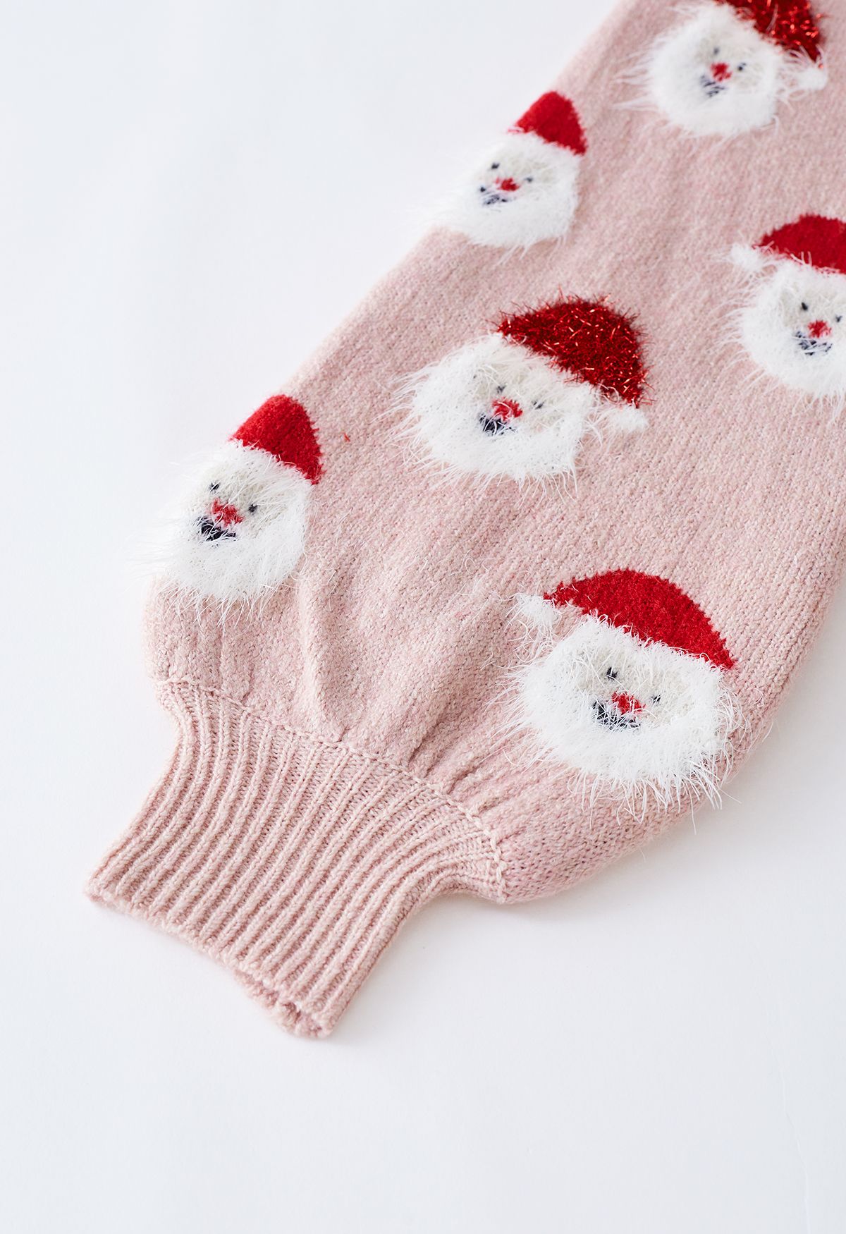 Top de punto Fuzzy Santa Claus en rosa