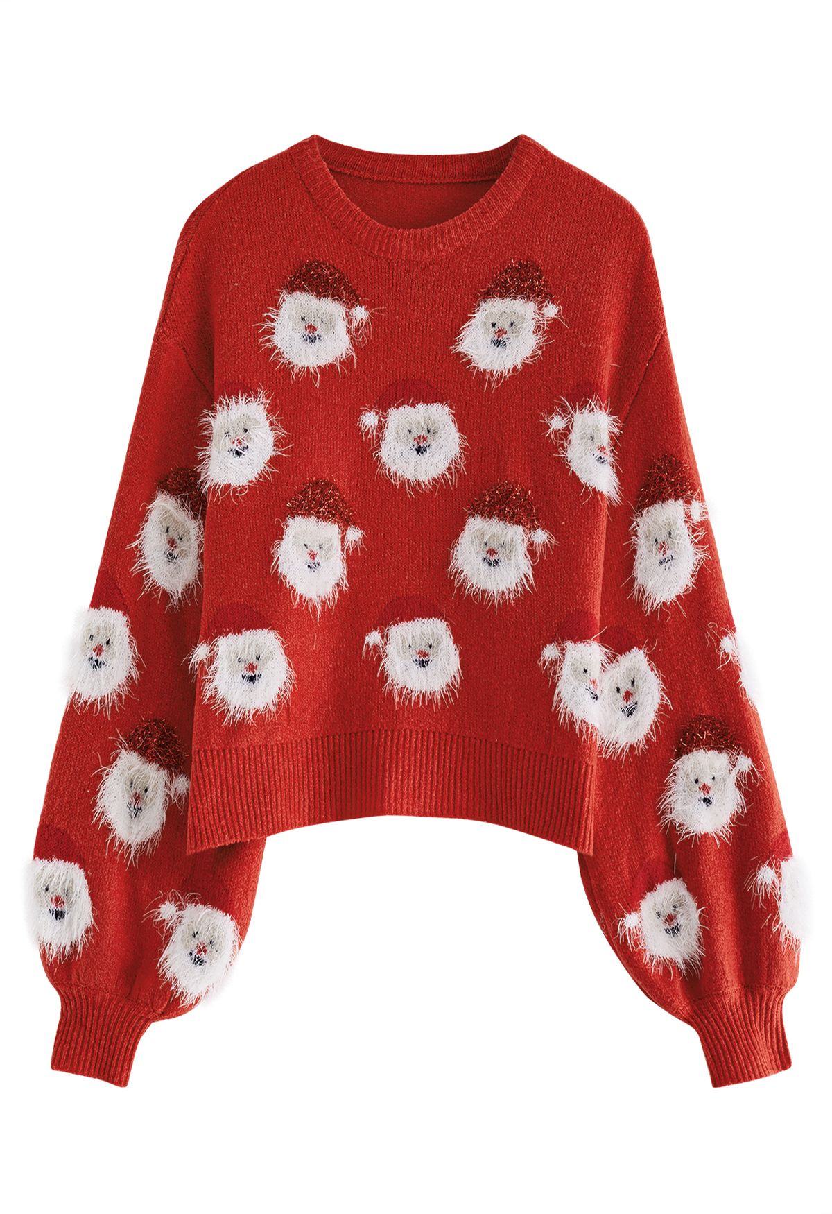 Top de punto Fuzzy Santa Claus en rojo