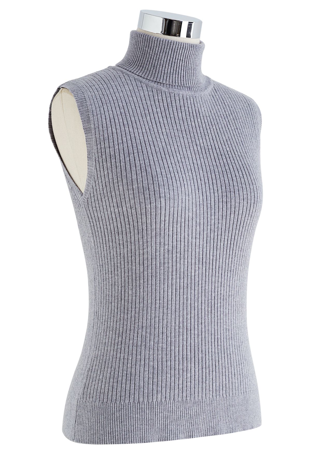 Top sin mangas de cuello alto de punto suave en gris