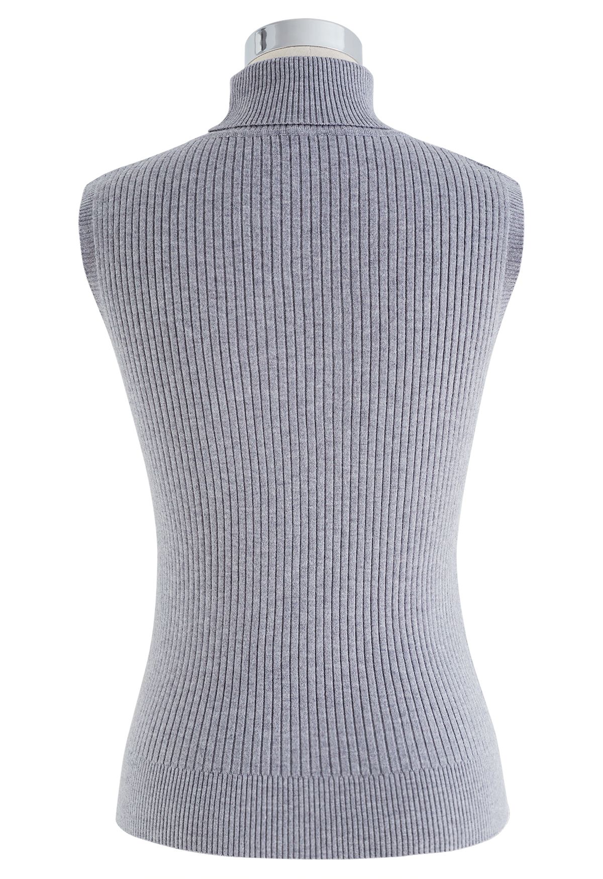 Top sin mangas de cuello alto de punto suave en gris