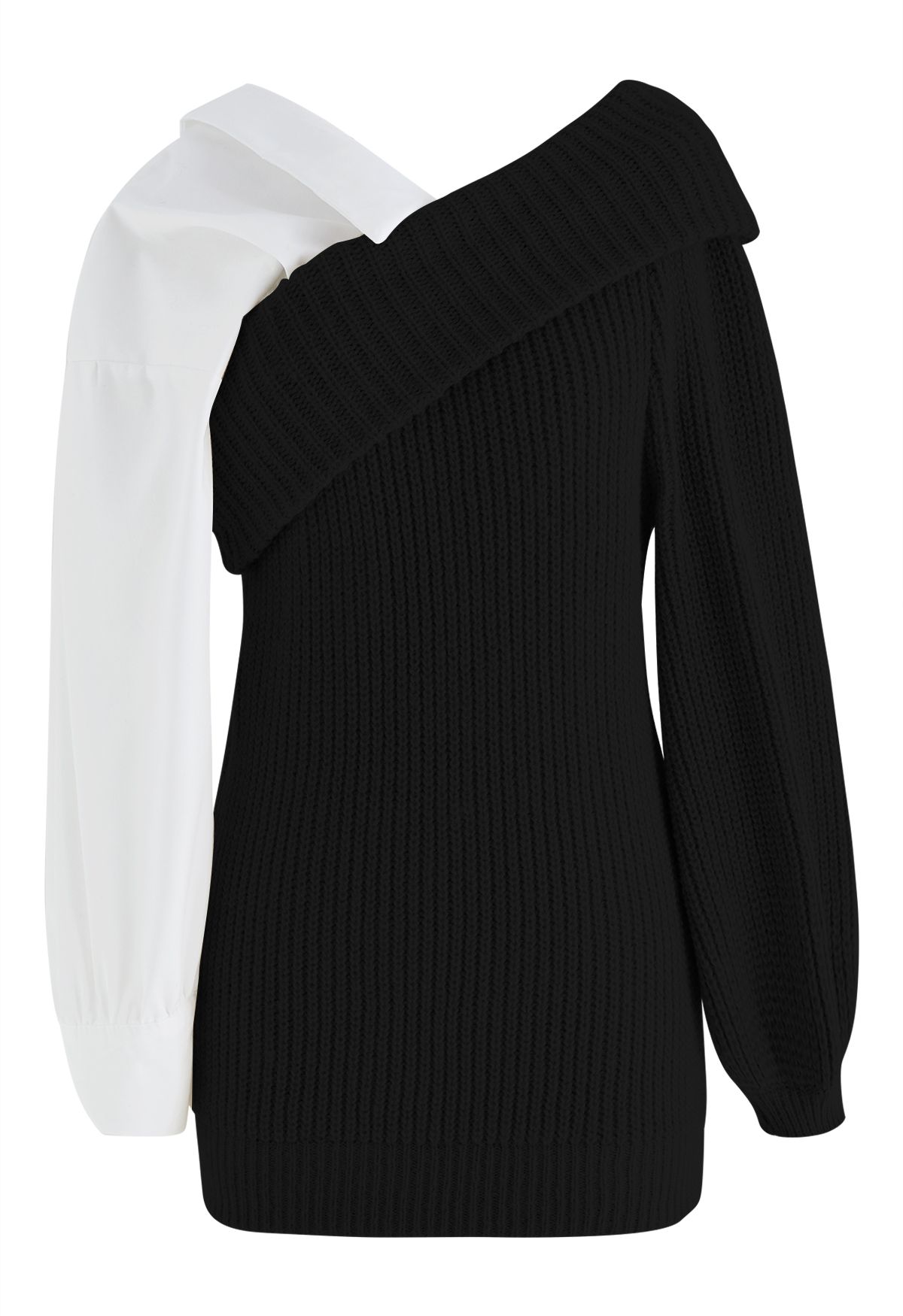 Suéter de punto acanalado con hombros doblados y empalmados en negro