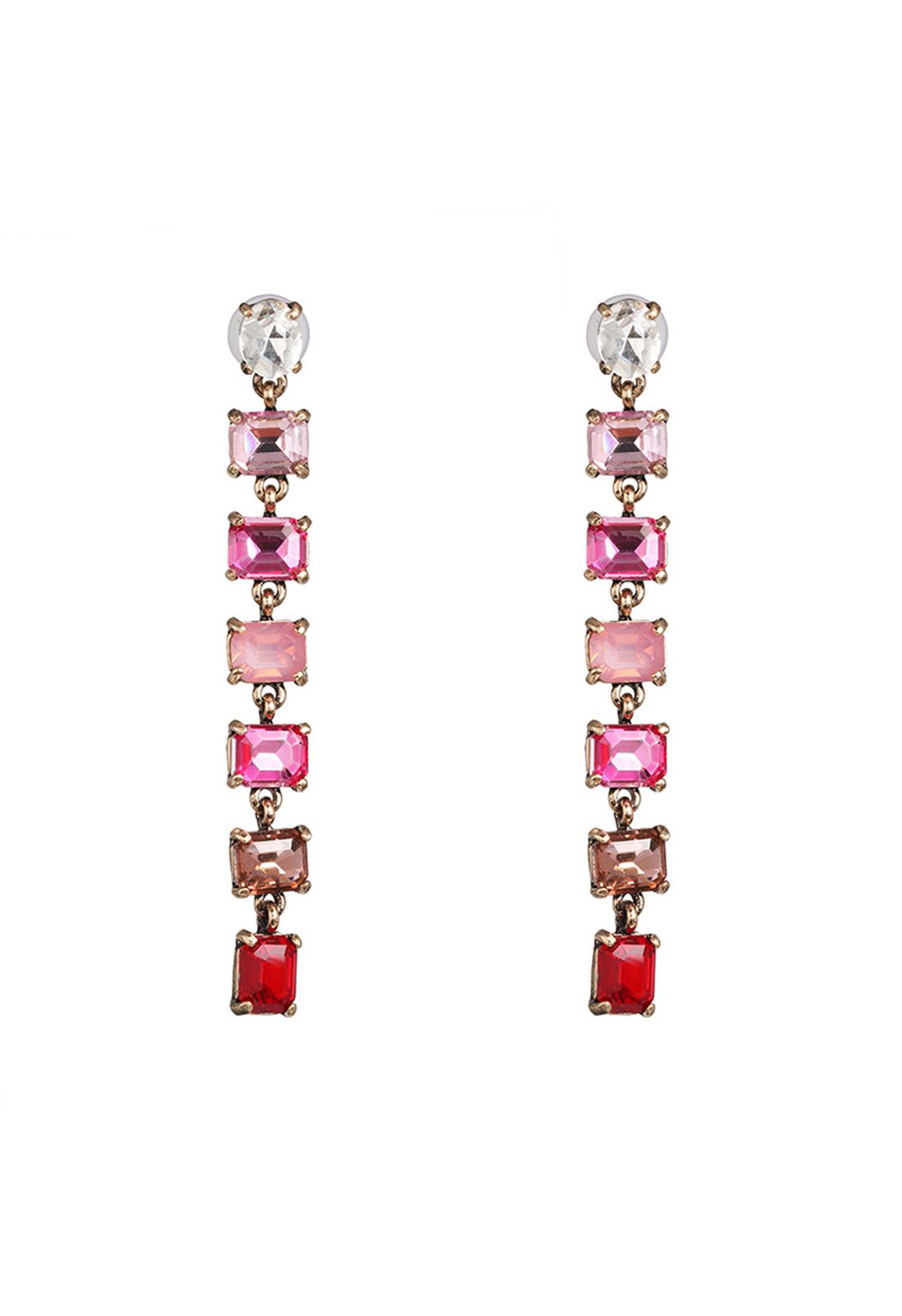 Aretes rectangulares de cristal Ombre en rosa