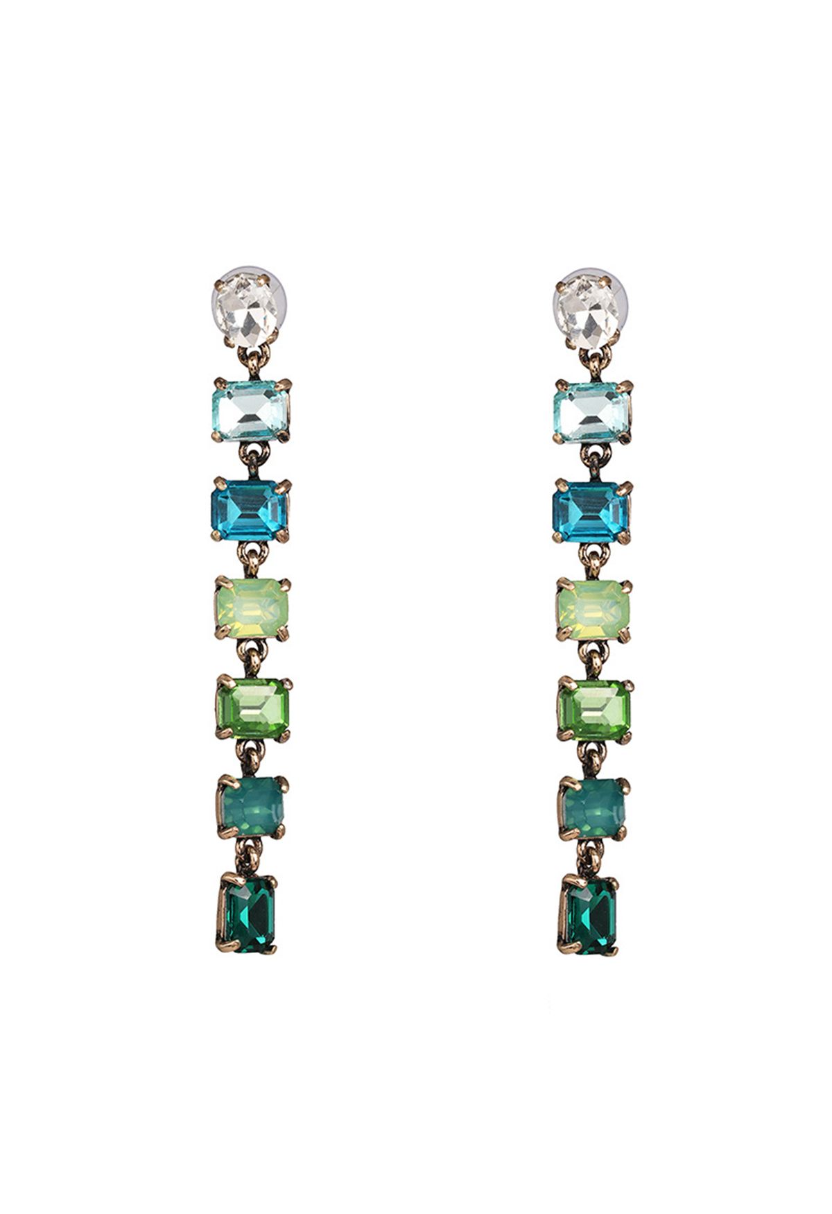 Aretes rectangulares de cristal Ombre en verde