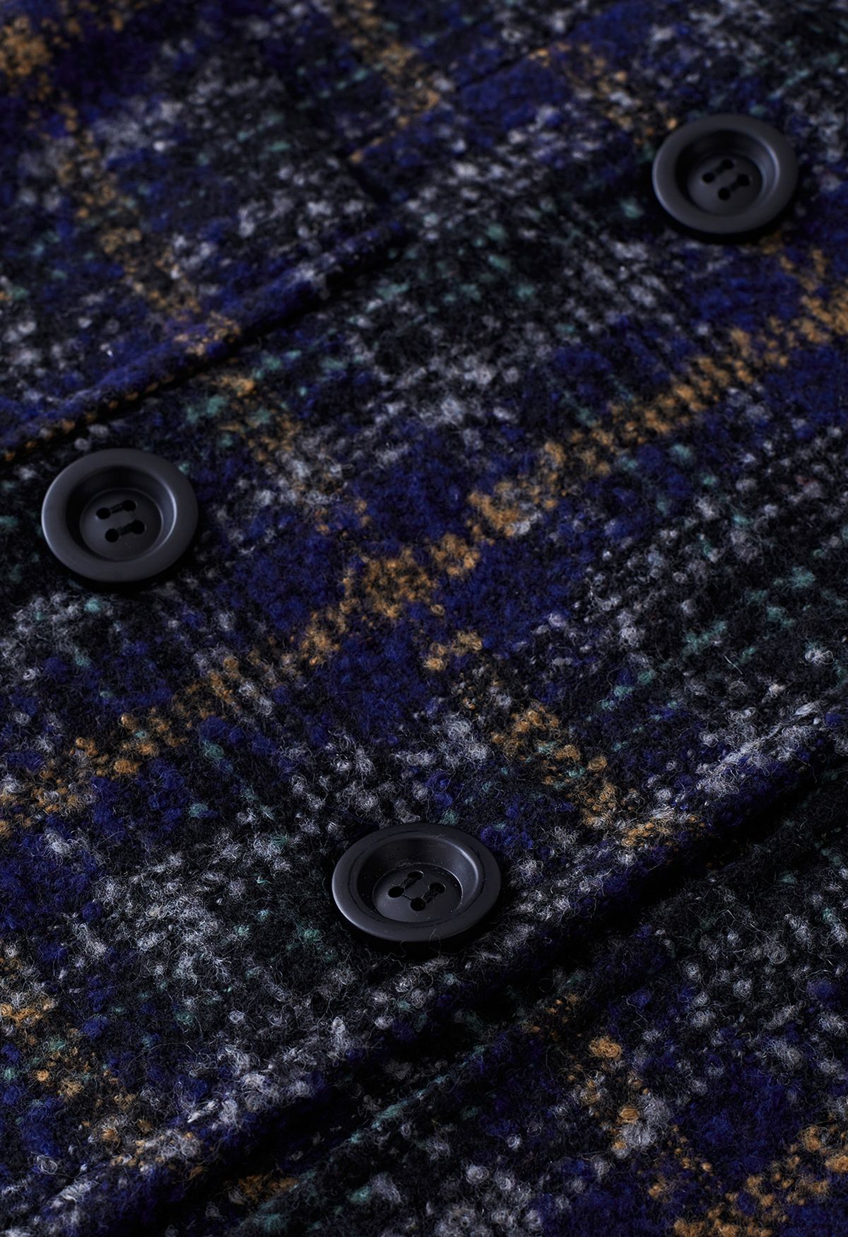 Abrigo de mezcla de lana con doble botonadura a cuadros retro en azul marino