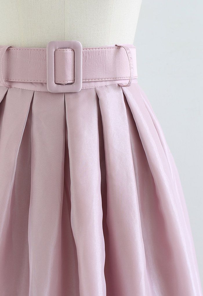 Falda midi plisada de Organdí suave en rosa